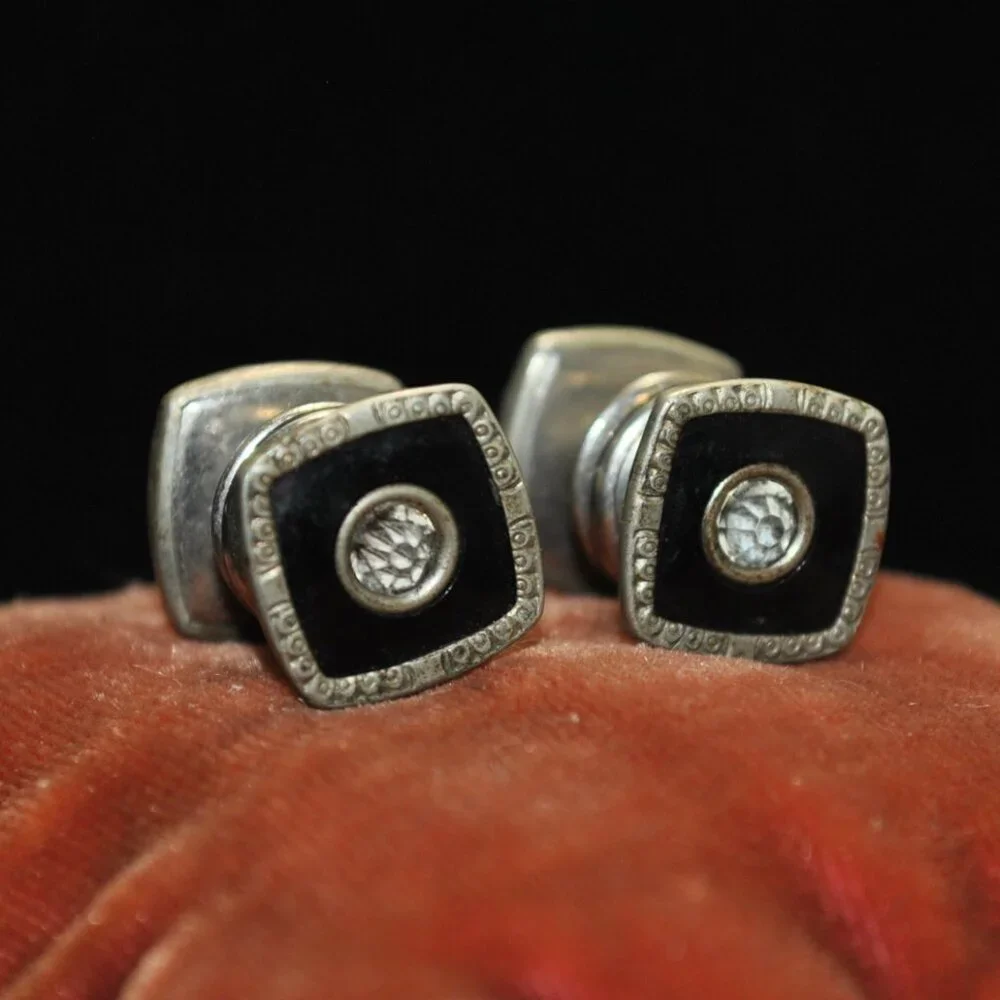 Vintage 1930's Art Deco Black Celluloid Snap-Link Cufflinks